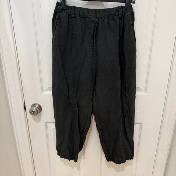 SAGA ITALY GRAY 100% LINEN CROPPED PANTS - Picture 4 of 11
